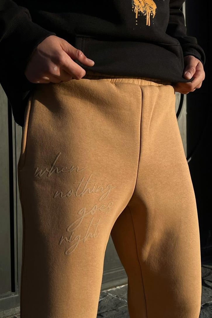 Text Printed Camel Jogger Fit Eşofman Altı