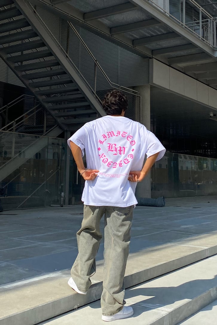Text Printed Sırt Baskılı Beyaz Oversize Tshirt