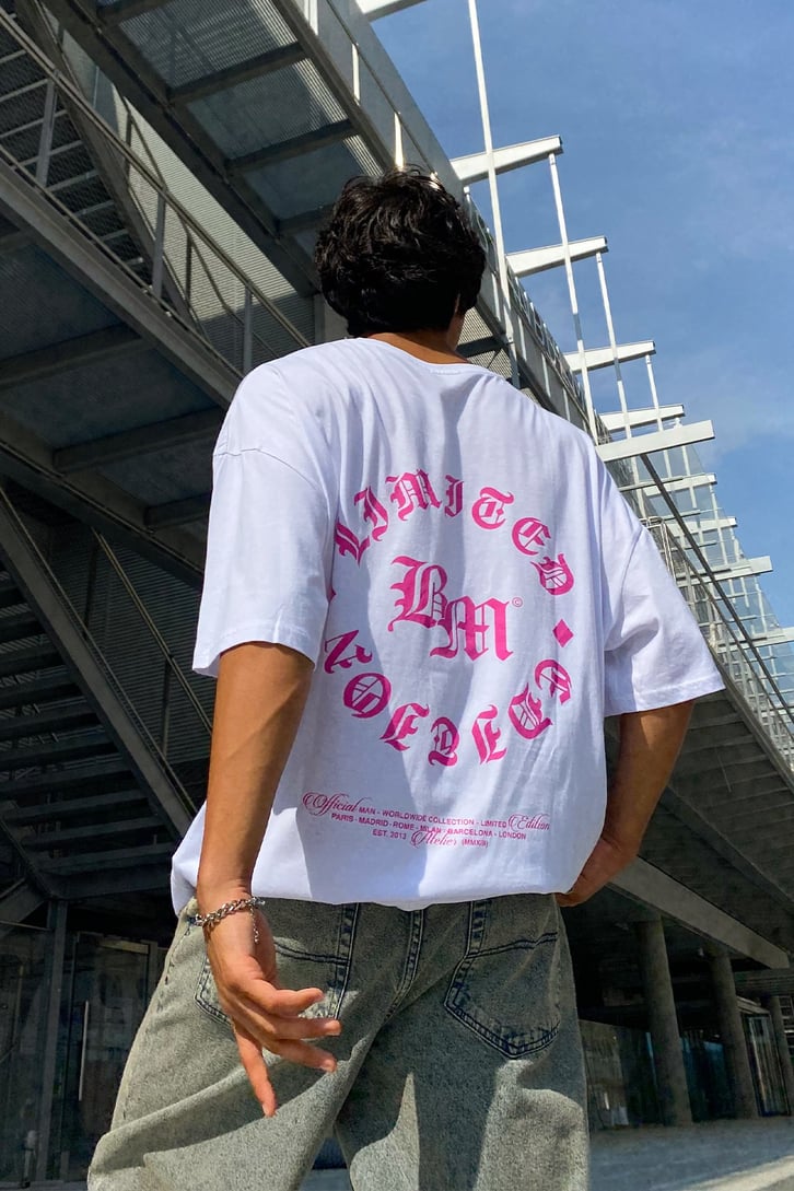 Text Printed Sırt Baskılı Beyaz Oversize Tshirt