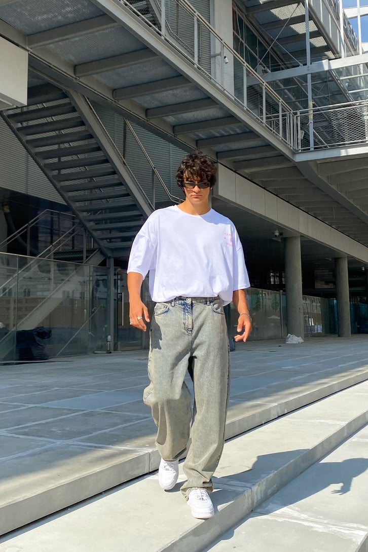 Text Printed Sırt Baskılı Beyaz Oversize Tshirt
