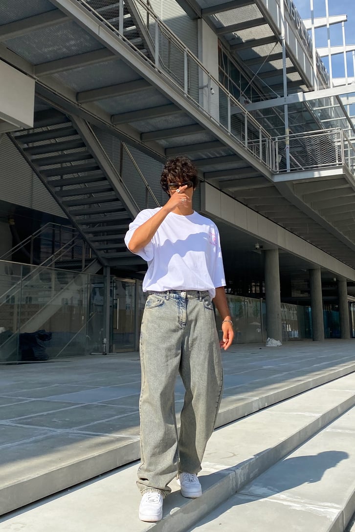 Text Printed Sırt Baskılı Beyaz Oversize Tshirt