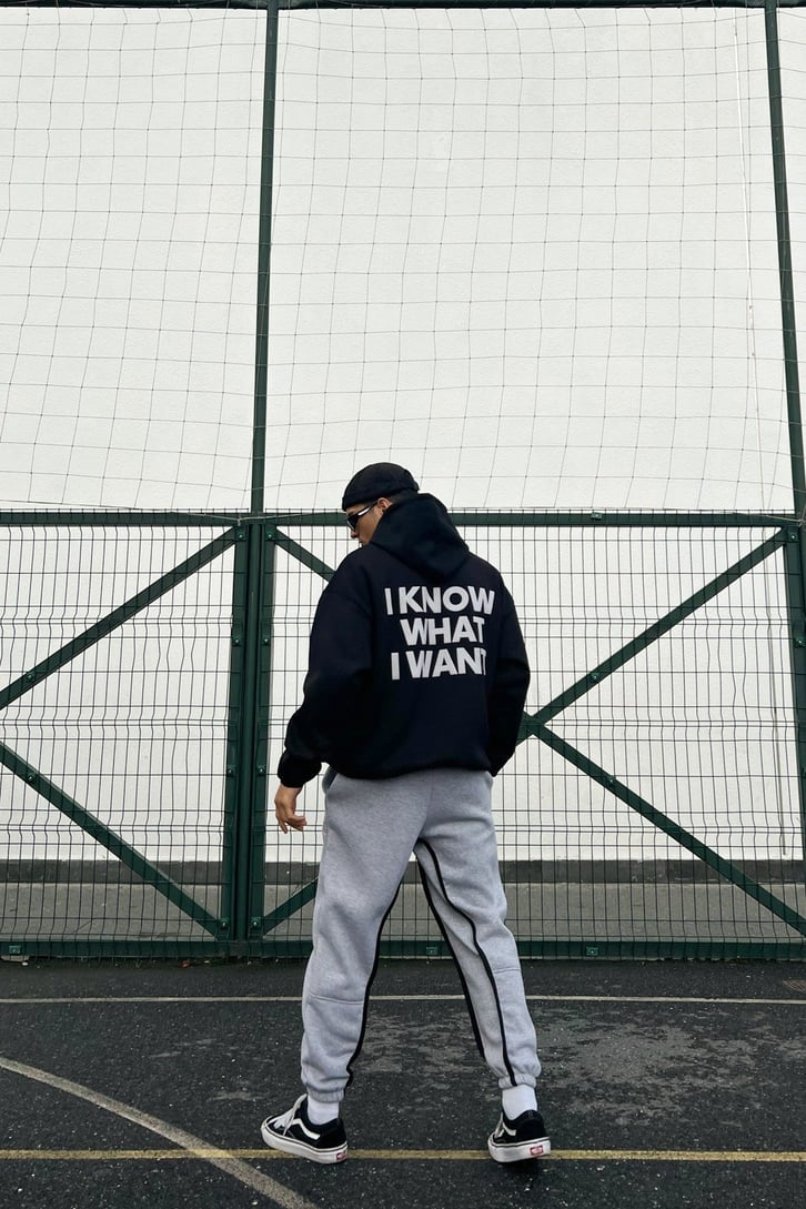 Text Printed Siyah Oversize Hoodie