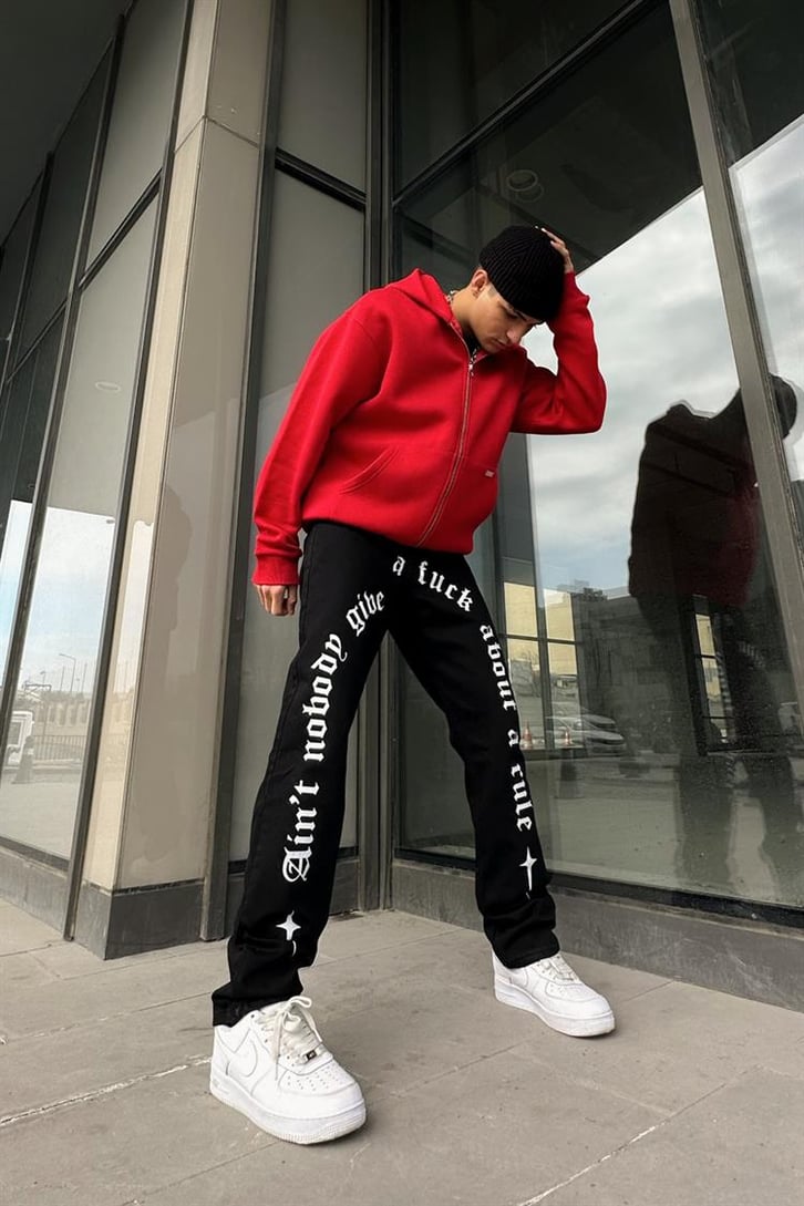 Text Printed Siyah Regular Fit Jean