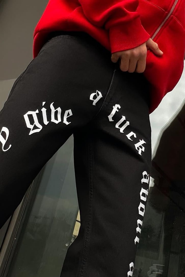 Text Printed Siyah Regular Fit Jean