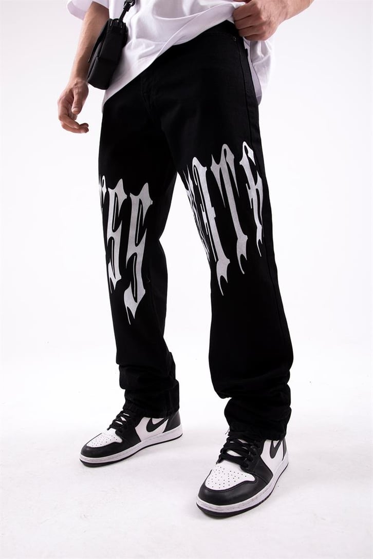 Text Printed Siyah Regular Fit Jean