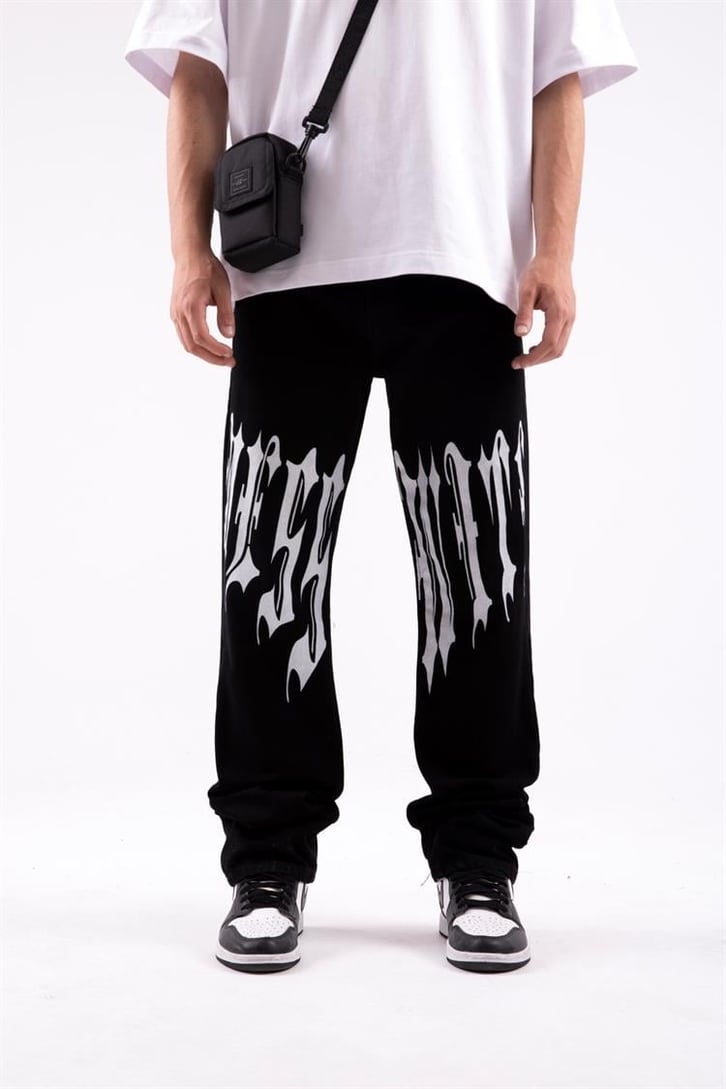 Text Printed Siyah Regular Fit Jean