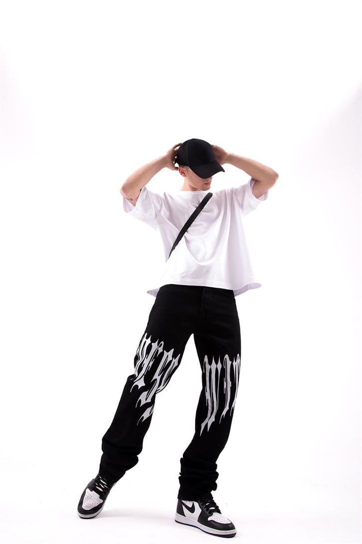 Text Printed Siyah Regular Fit Jean