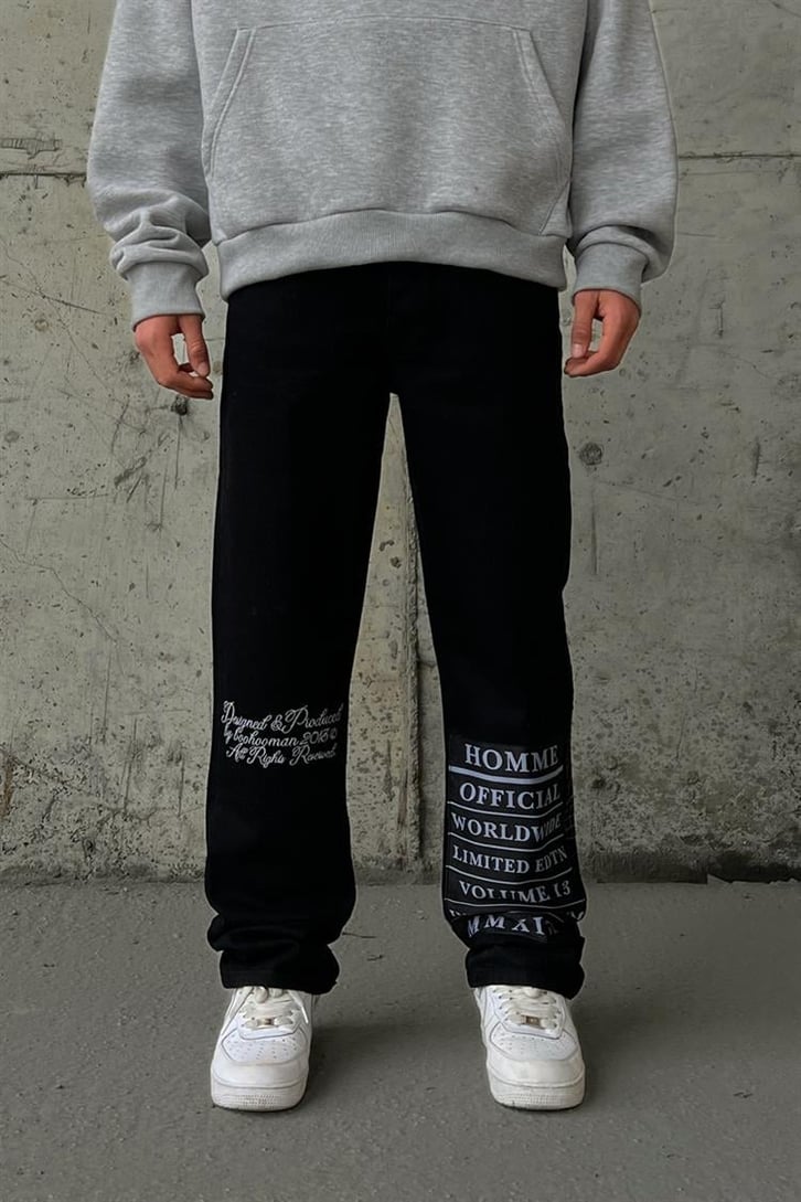 Text Printed Siyah Regular Fit Jean