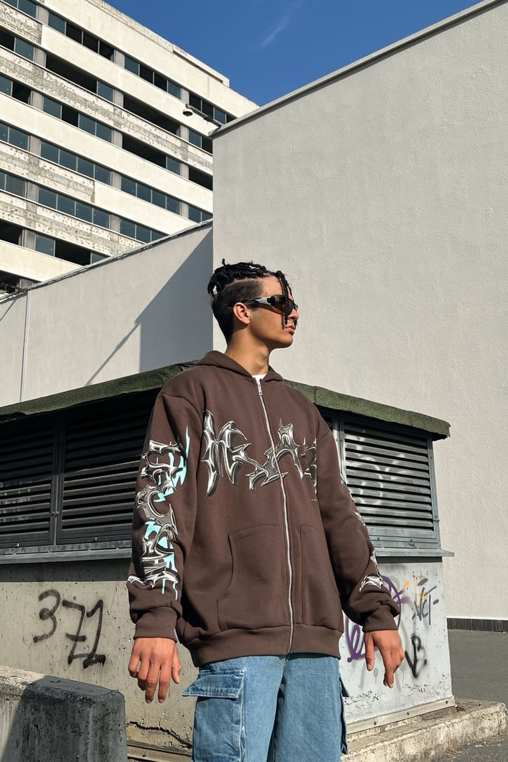 Text Printed Zipper Sweatshirt