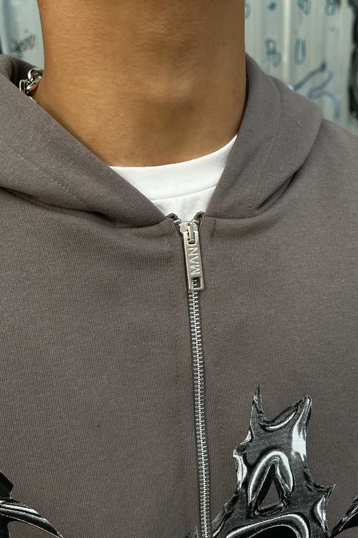 Text Printed Zipper Sweatshirt