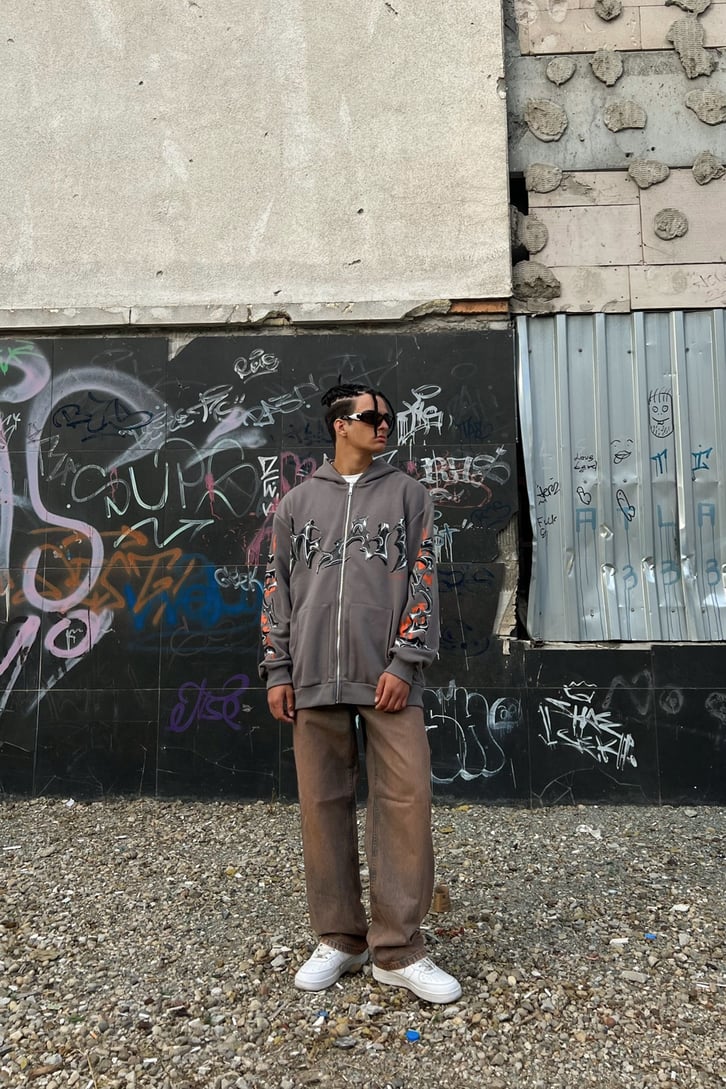 Text Printed Zipper Sweatshirt