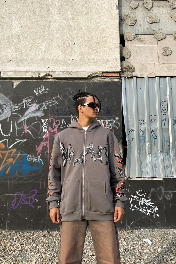 Text Printed Zipper Sweatshirt