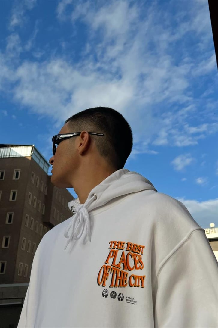The Best Places Baskılı Beyaz İçi Pamuklu Oversize Hoodie