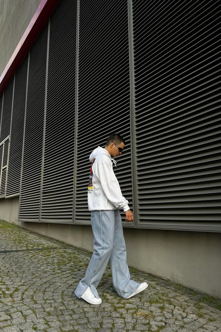 The Best Places Baskılı Beyaz İçi Pamuklu Oversize Hoodie