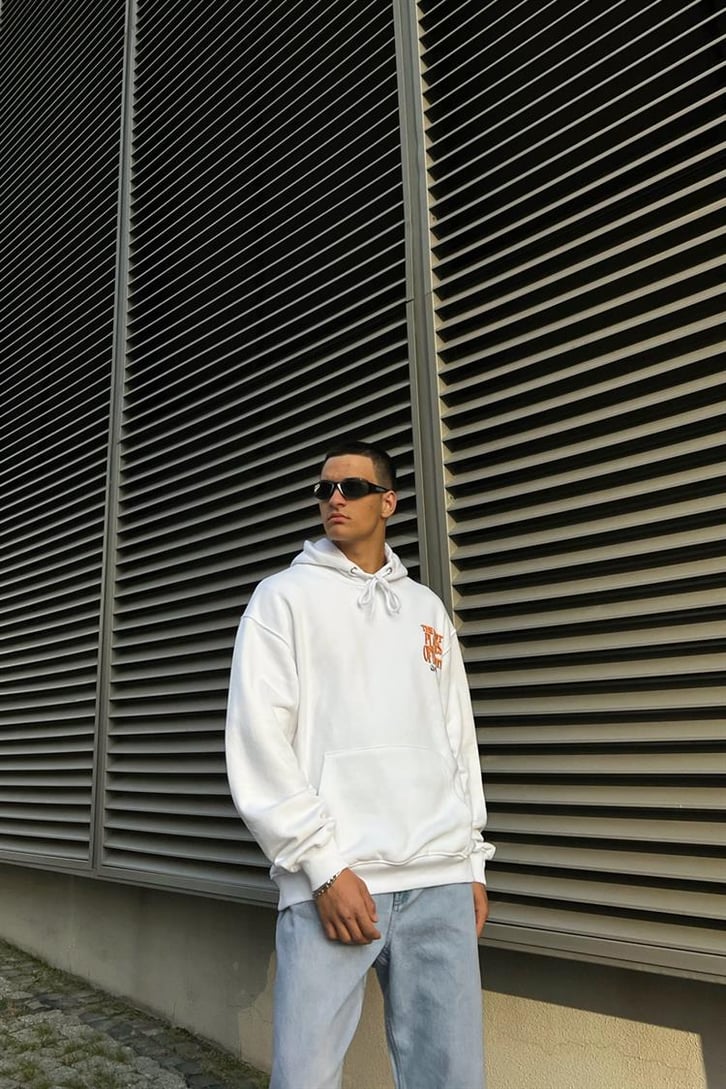 The Best Places Baskılı Beyaz İçi Pamuklu Oversize Hoodie