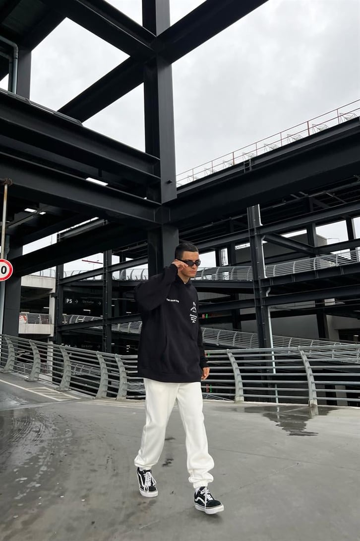 The Couture Club Baskılı Siyah İçi Pamuklu Oversize Hoodie