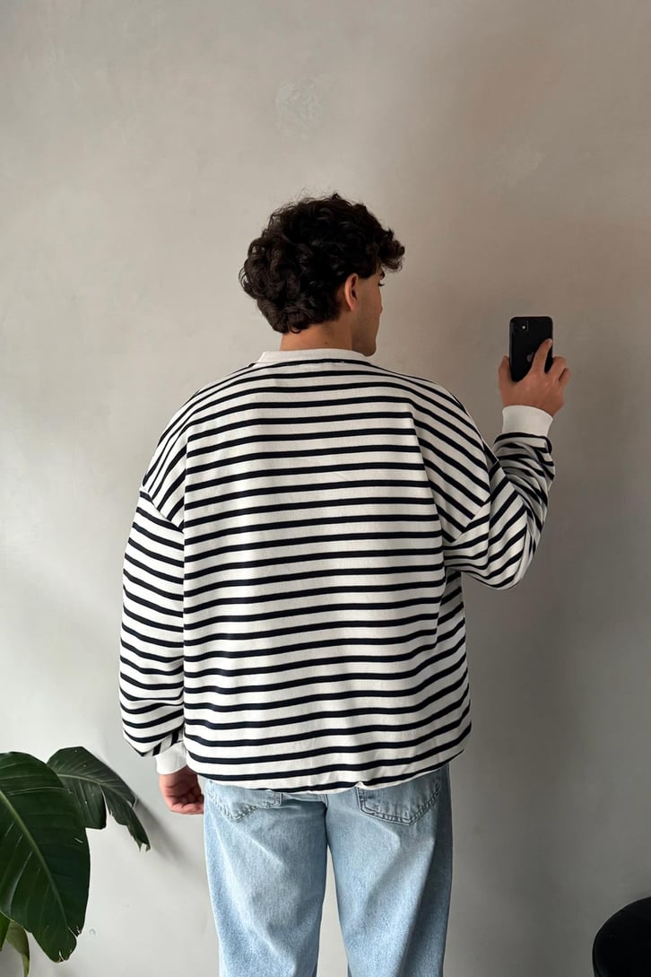 The Dad Nakışlı Çizgili Oversize Sweatshirt