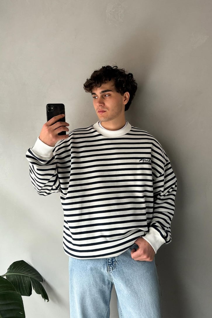 The Dad Nakışlı Çizgili Oversize Sweatshirt