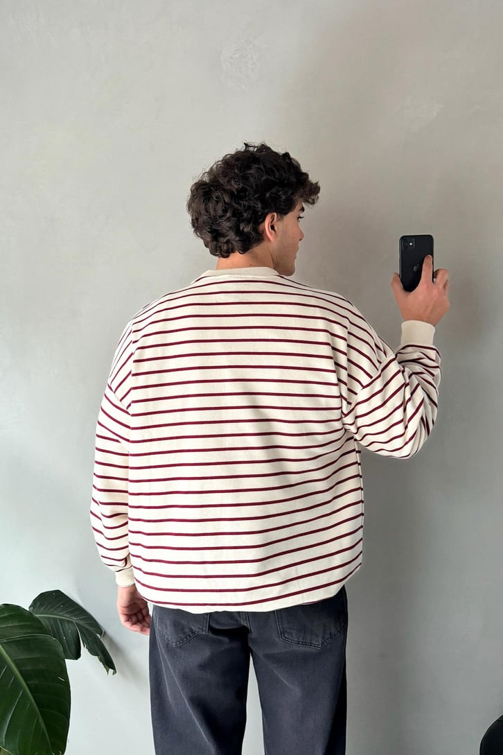 The Dad Nakışlı Çizgili Oversize Sweatshirt