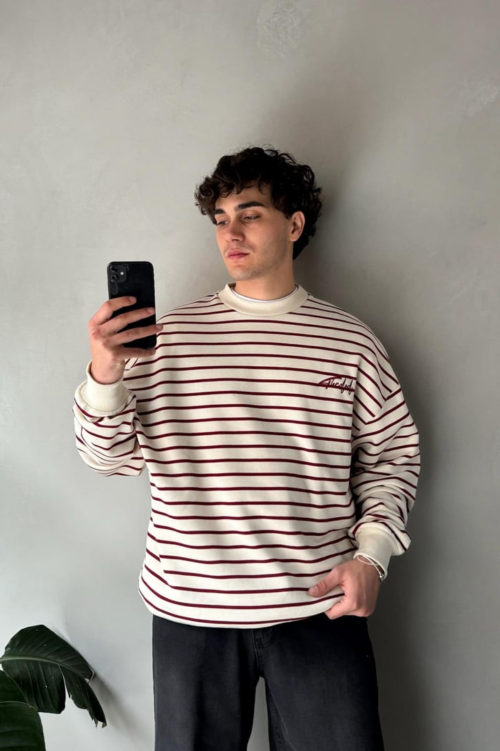 The Dad Nakışlı Çizgili Oversize Sweatshirt
