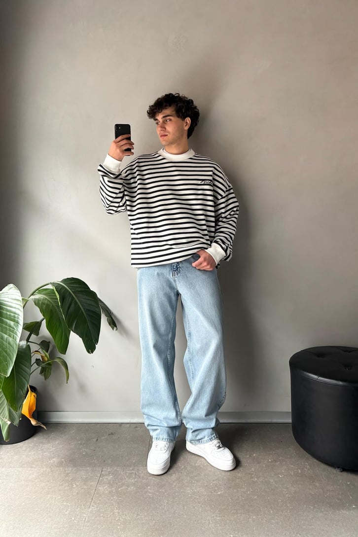 The Dad Nakışlı Çizgili Oversize Sweatshirt