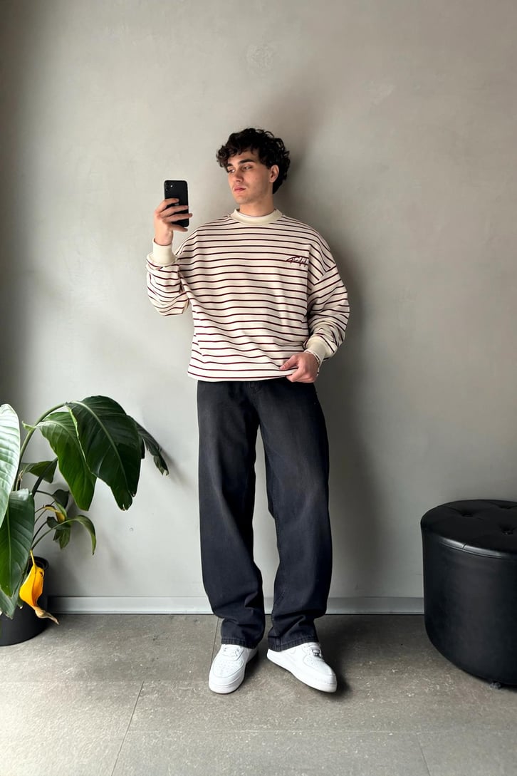 The Dad Nakışlı Çizgili Oversize Sweatshirt