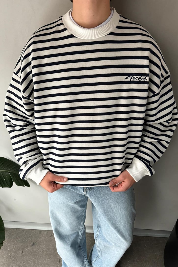The Dad Nakışlı Çizgili Oversize Sweatshirt