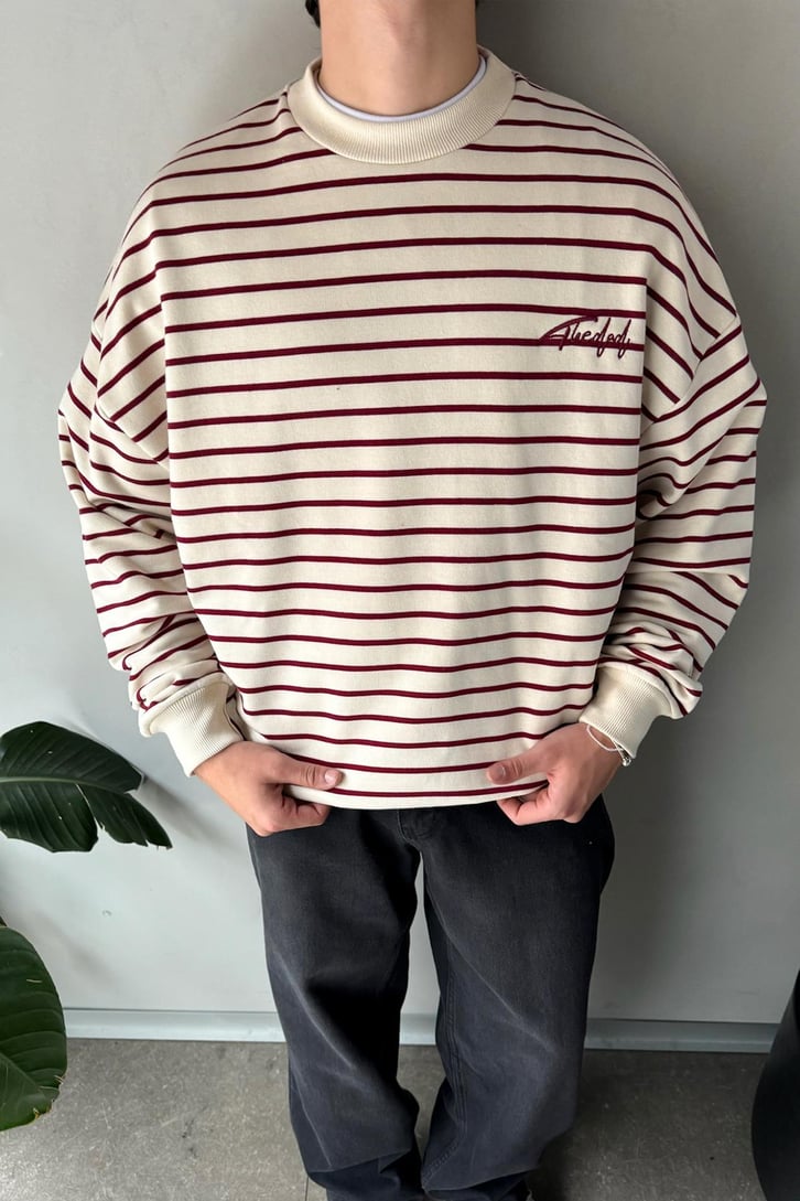 The Dad Nakışlı Çizgili Oversize Sweatshirt