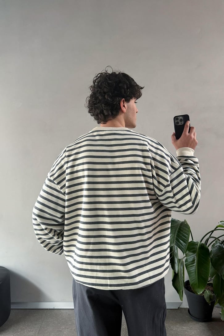 The Dad Nakışlı Çizgili Sweatshirt