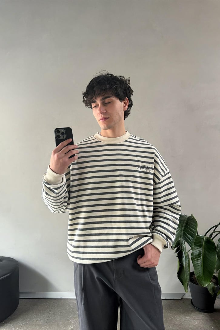 The Dad Nakışlı Çizgili Sweatshirt