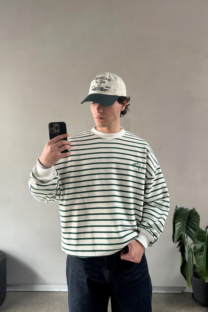The Dad Nakışlı Çizgili Sweatshirt
