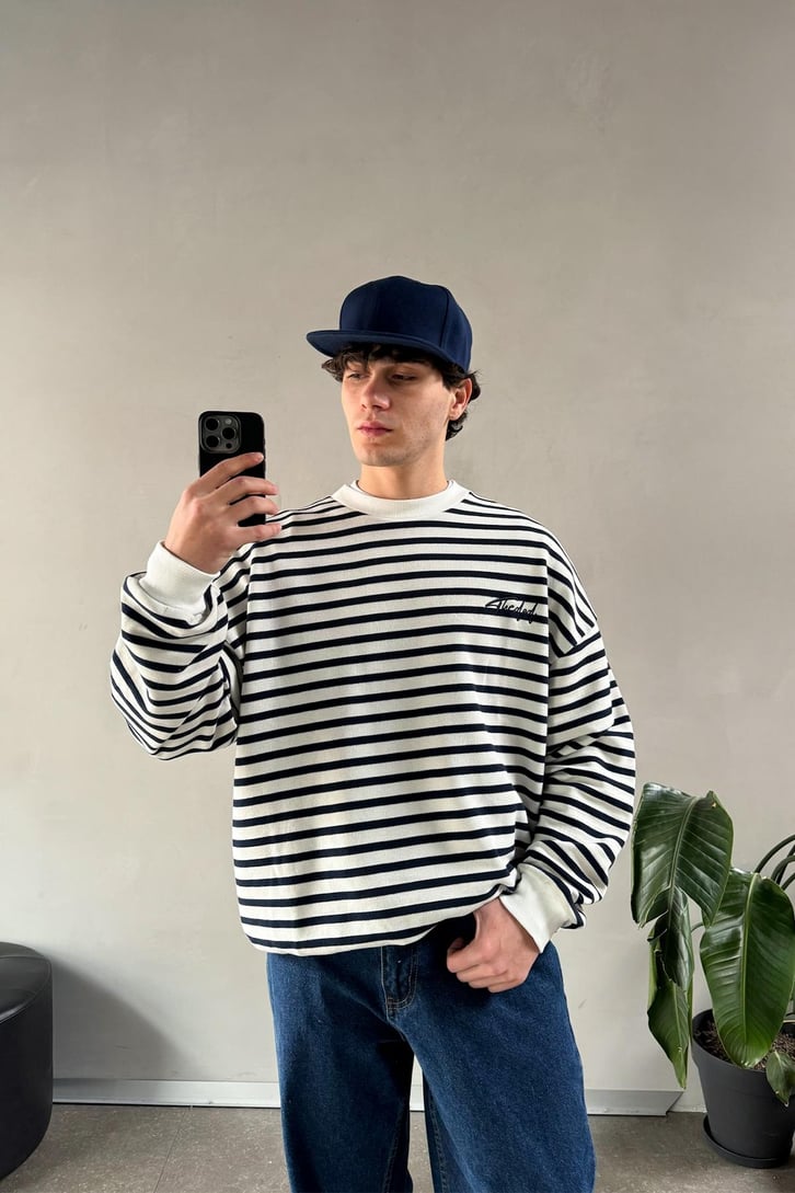 The Dad Nakışlı Çizgili Sweatshirt