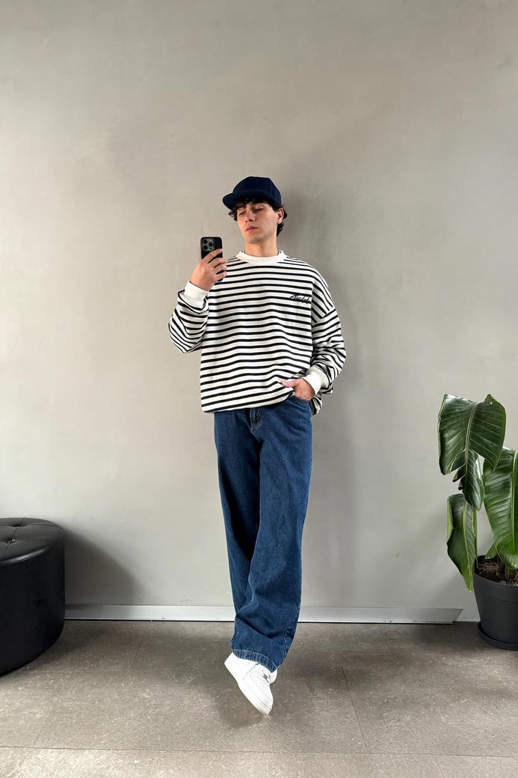The Dad Nakışlı Çizgili Sweatshirt
