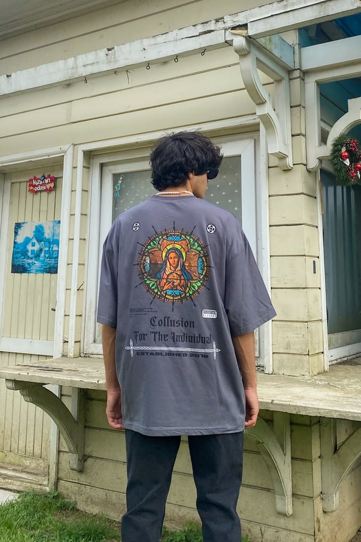 The Indiuidual Baskılı Antrasit Oversize Tshirt
