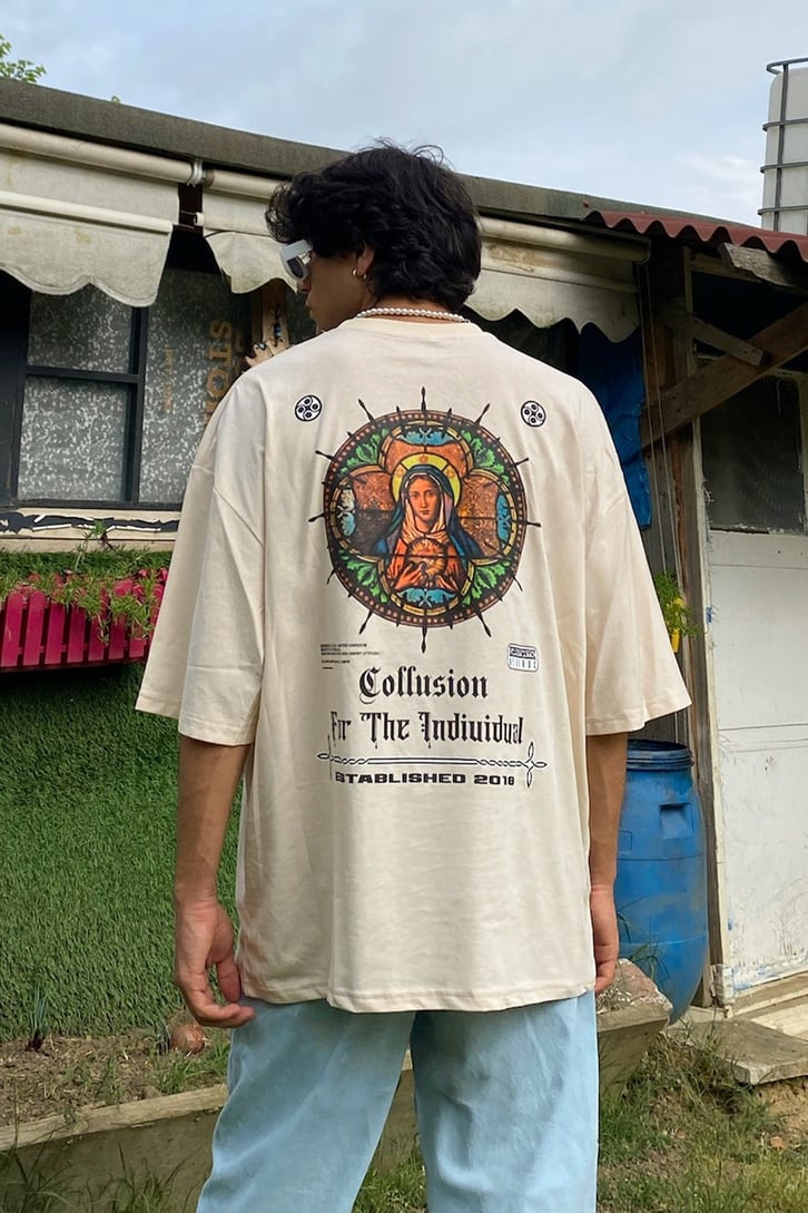 The Indiuidual Baskılı Antrasit Oversize Tshirt