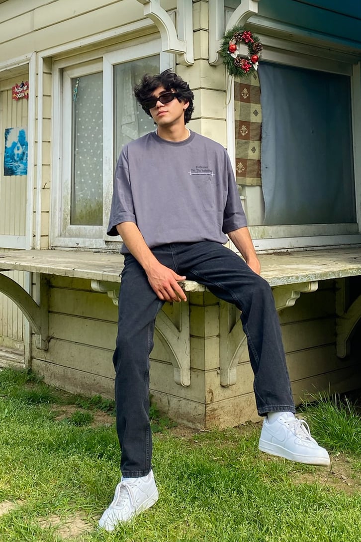 The Indiuidual Baskılı Antrasit Oversize Tshirt