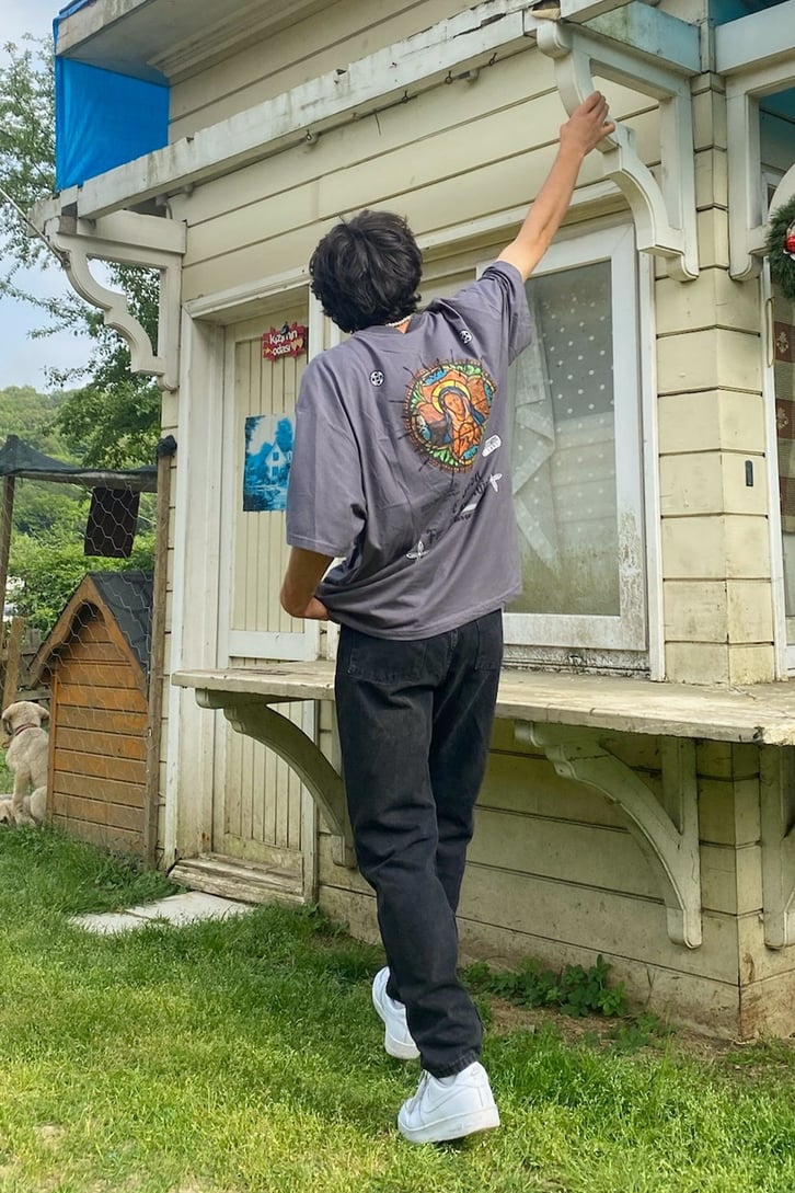 The Indiuidual Baskılı Antrasit Oversize Tshirt