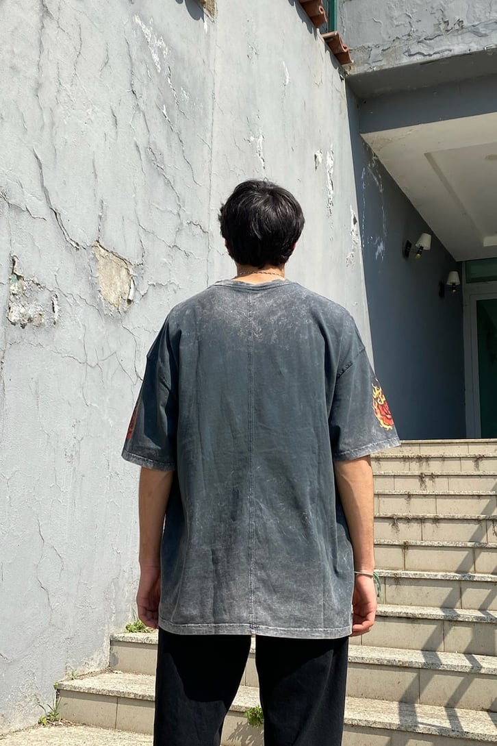 The Manger Kol Detaylı Antrasit Oversize Tshirt