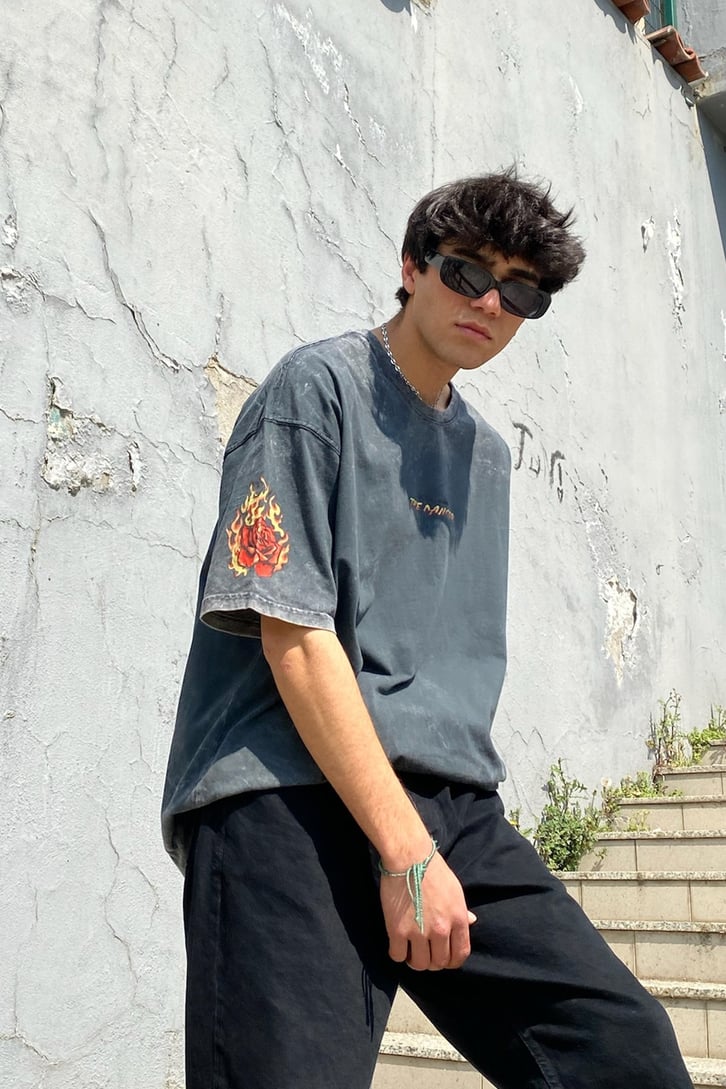The Manger Kol Detaylı Antrasit Oversize Tshirt