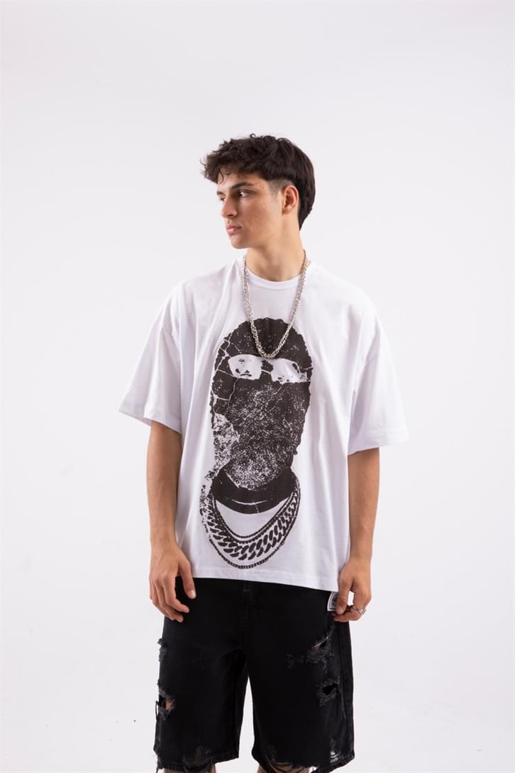 The Mask Man Printed Oversize Beyaz Tshirt