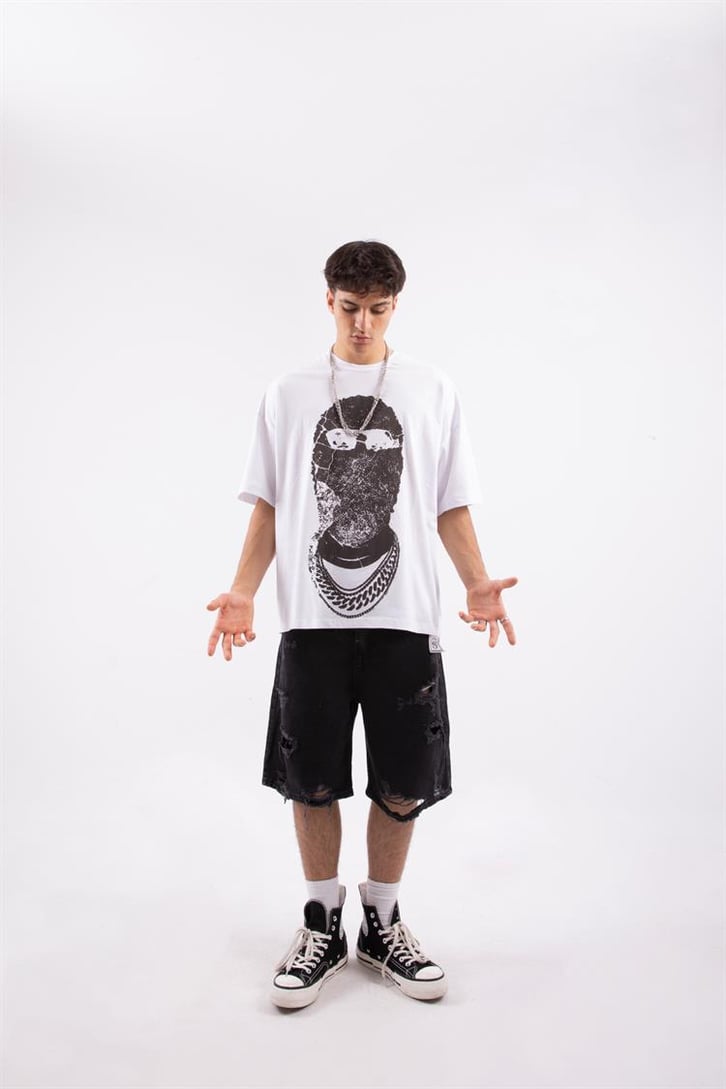 The Mask Man Printed Oversize Beyaz Tshirt