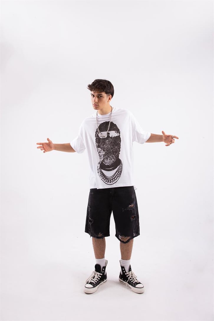 The Mask Man Printed Oversize Beyaz Tshirt