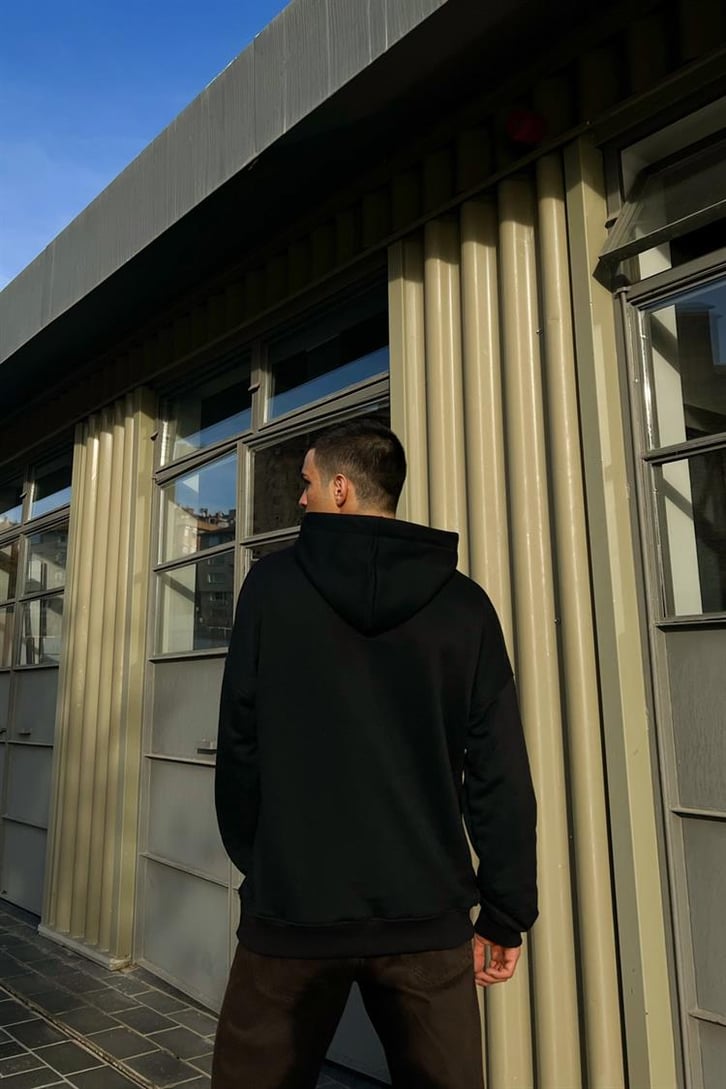 The Mountains Baskılı Siyah İçi Pamuklu Hoodie