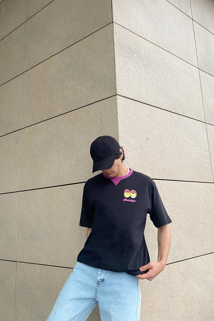 The Paninani Baskılı Siyah Oversize Tshirt
