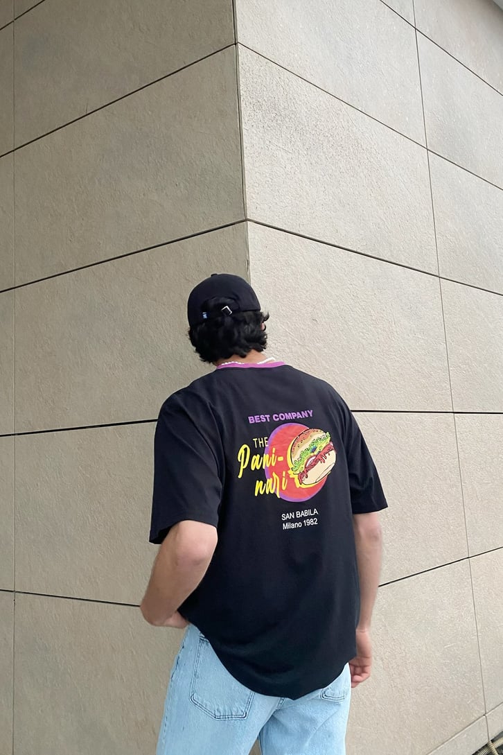 The Paninani Baskılı Siyah Oversize Tshirt