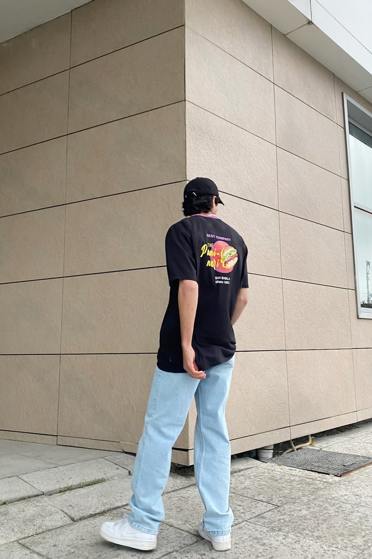 The Paninani Baskılı Siyah Oversize Tshirt
