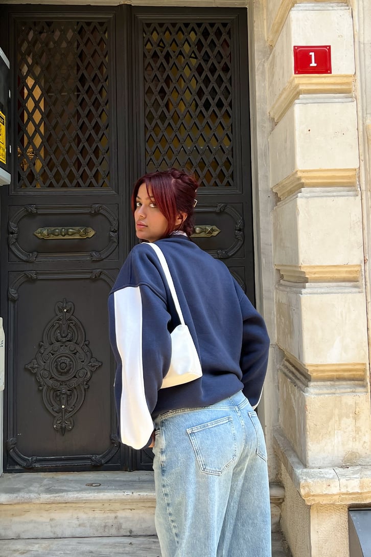 The Ski Baskılı Lacivert Kadın Sweatshirt