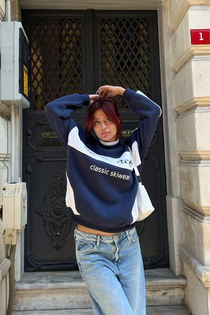 The Ski Baskılı Lacivert Kadın Sweatshirt