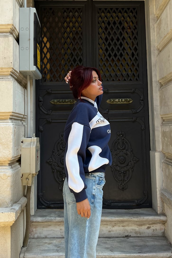 The Ski Baskılı Lacivert Sweatshirt