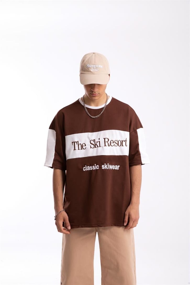 The Ski Resort Nakışlı Kahverengi Oversize Tshirt